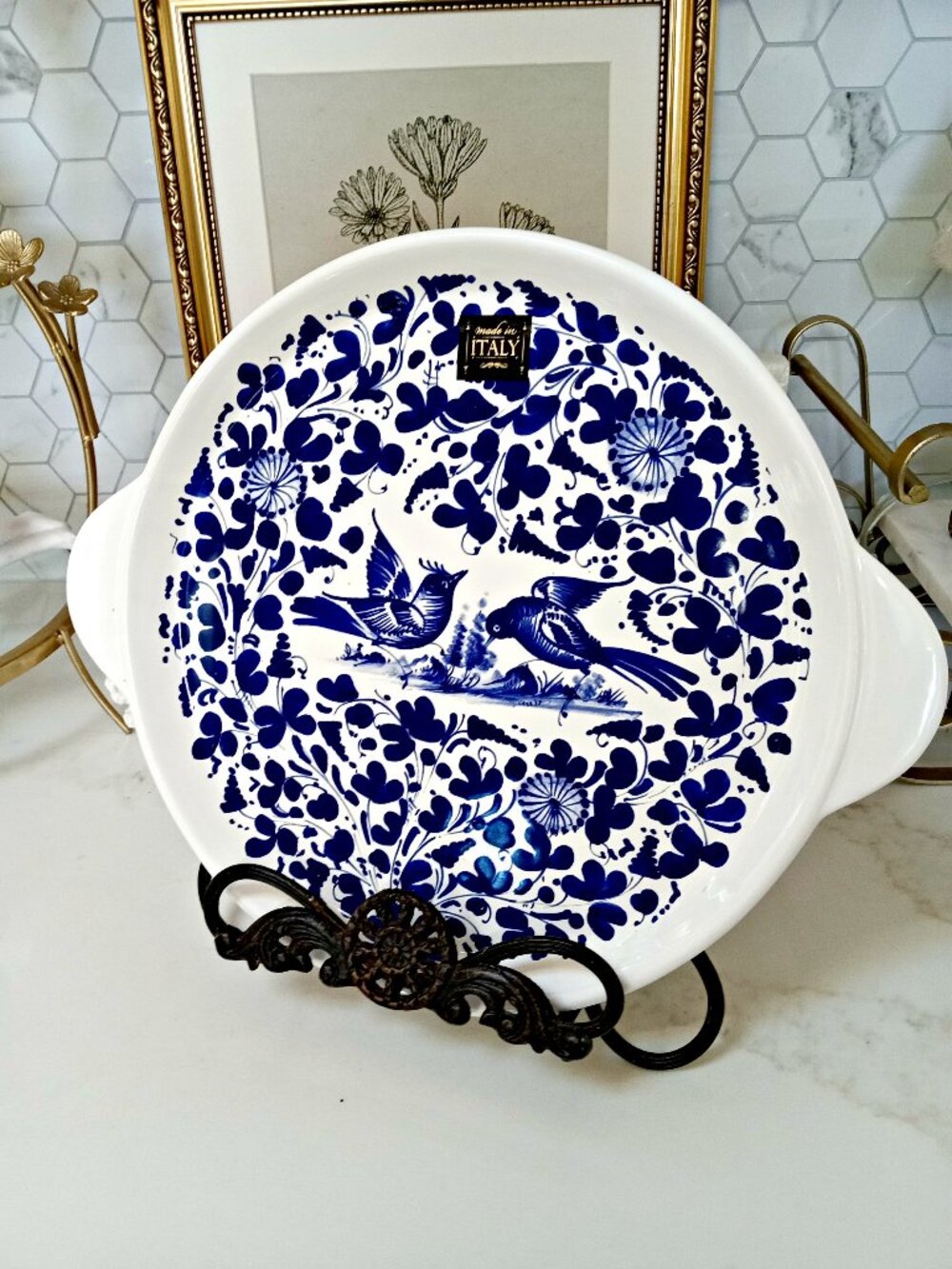 NEW! FLORAL SONG BIRD Italian POTTERY PLATTER NOVA DERUTA